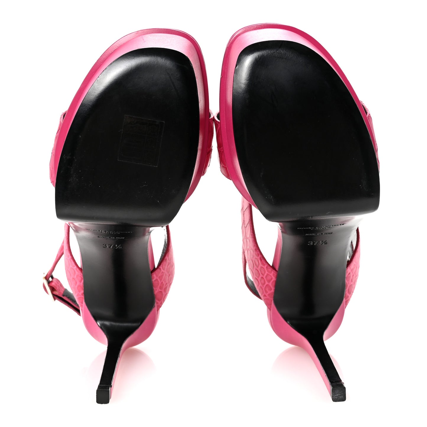 Calfskin Crocodile Embossed 80 Platform Ankle Strap Sandals 37.5 Bubblegum