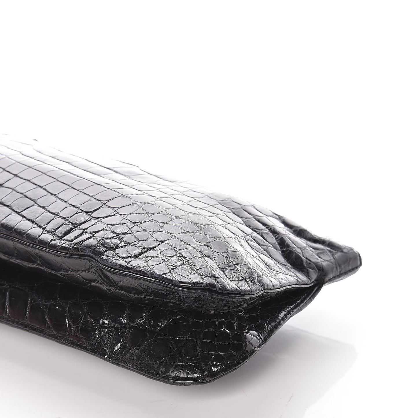 Calfskin Crocodile Embossed Long Clutch Black
