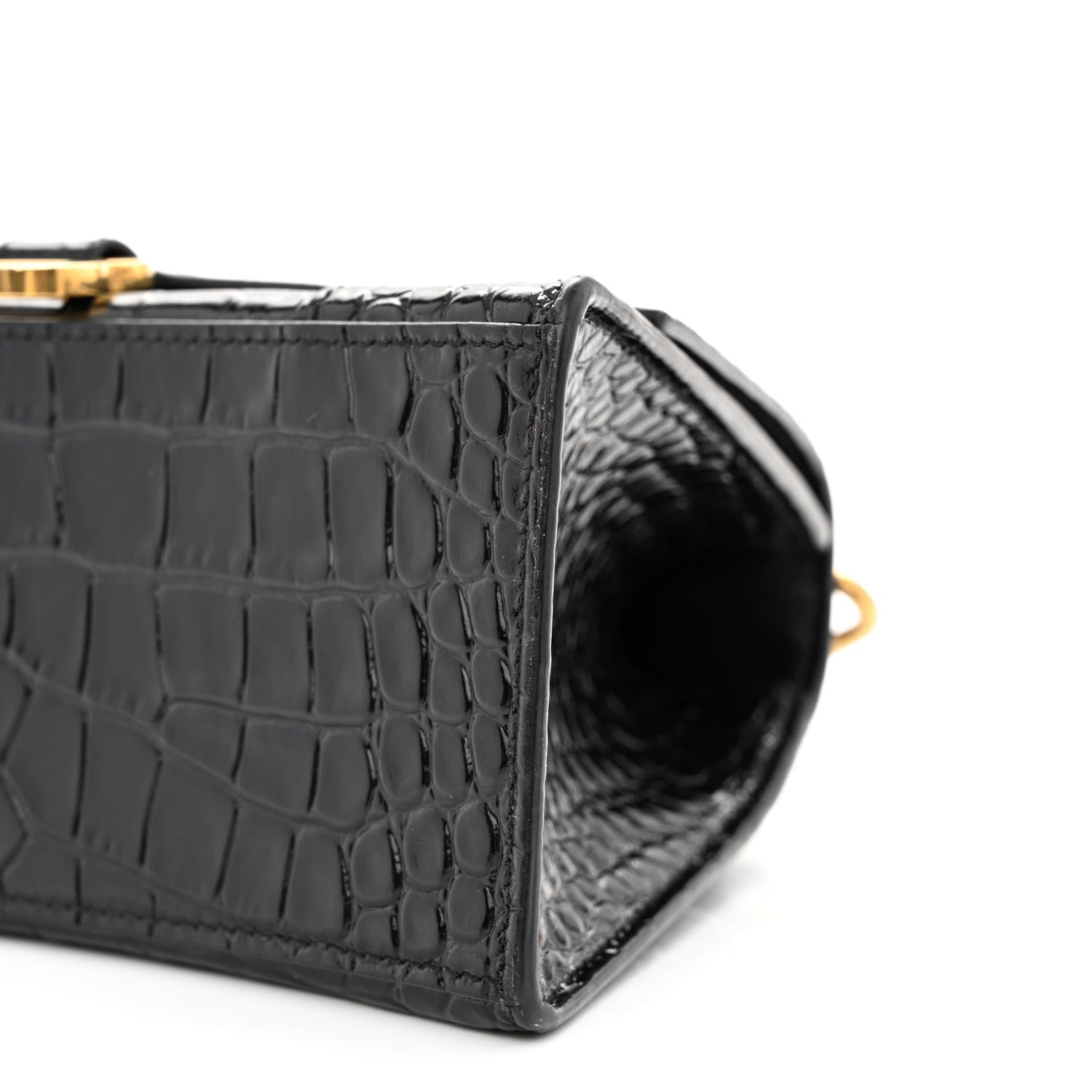 Balenciaga Shiny Calfskin Crocodile Embossed Small Hourglass Top Handle Bag Black 11 of 12
