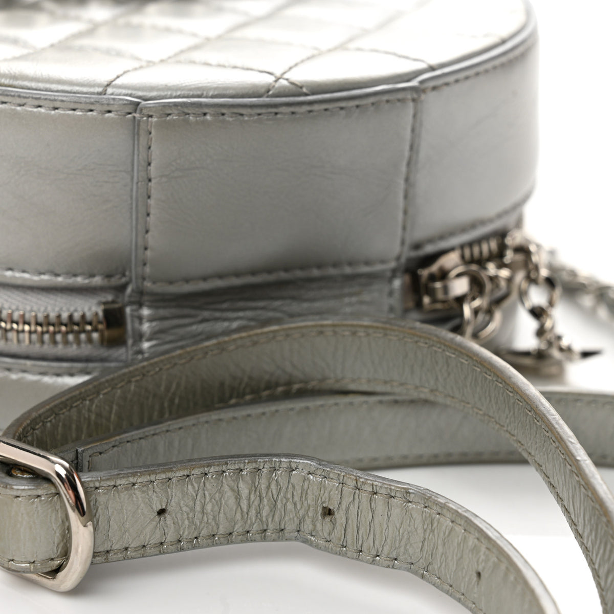 Metallic Glazed Calfskin Round As Earth Evening Bag Silver