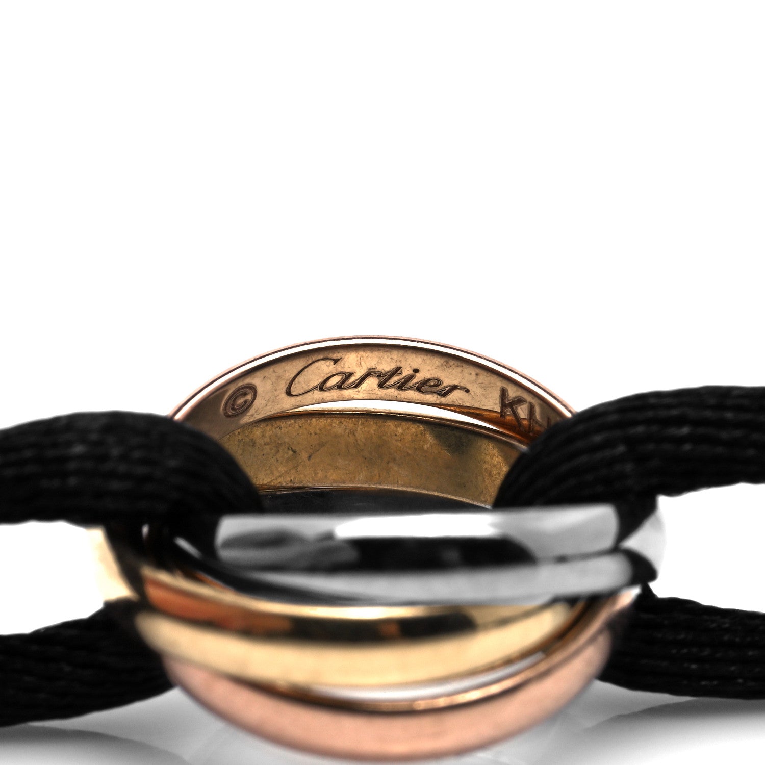 Cartier 18K Pink Yellow White Gold Trinity Adjustable Cord Bracelet Black 3 of 4