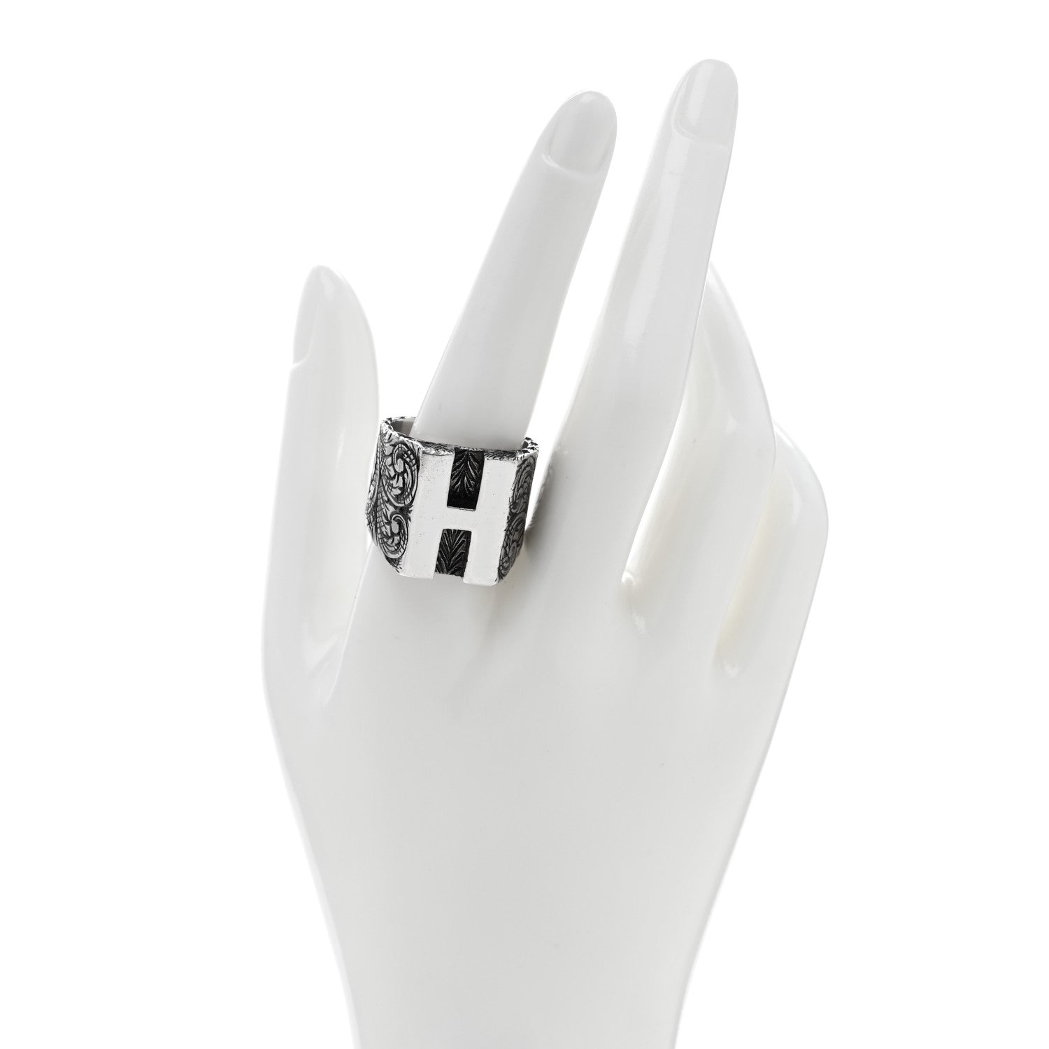 Gucci Sterling Silver Letter H Ring 64 10.75 2 of 4