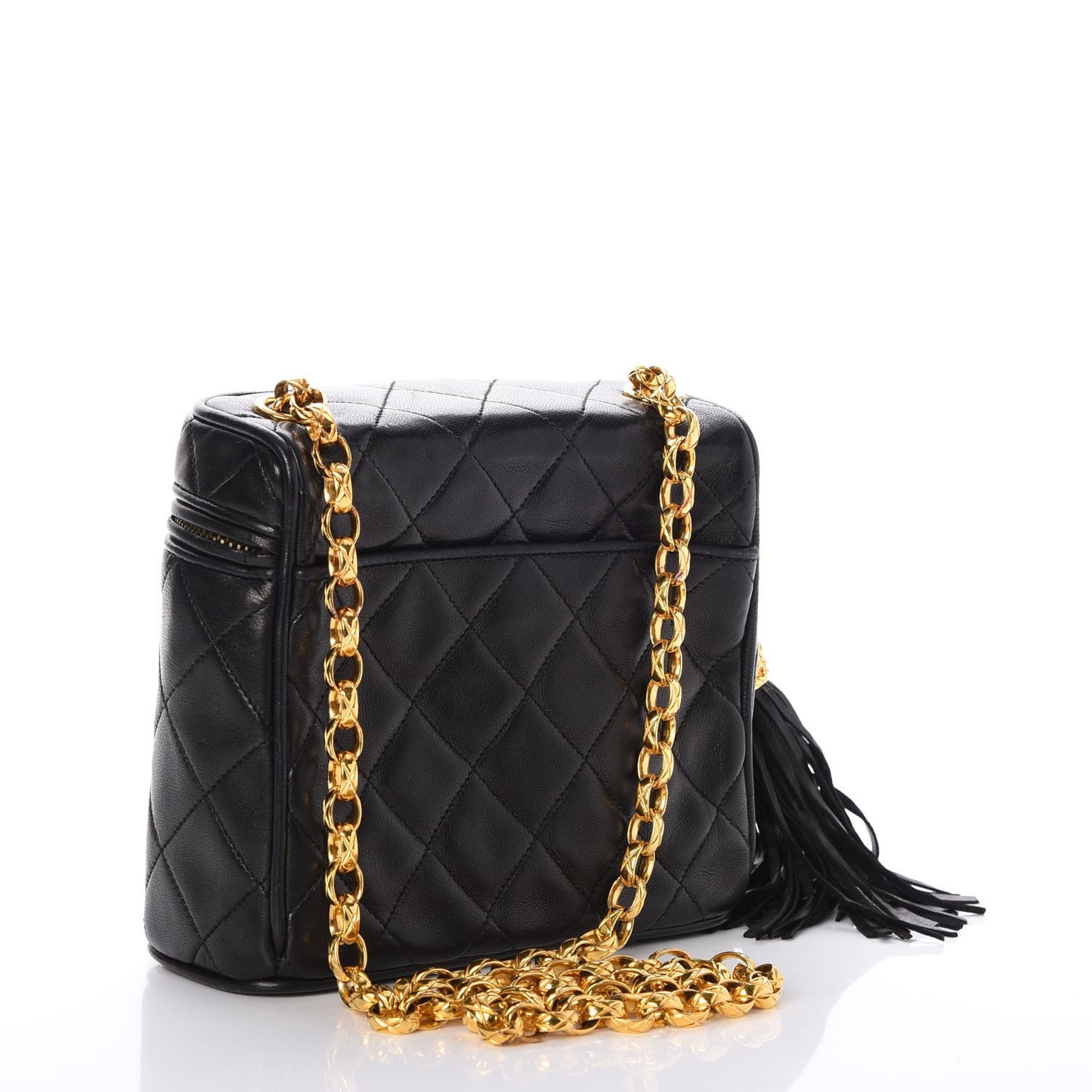 Lambskin Quilted Tassel Shoulder Bag Black