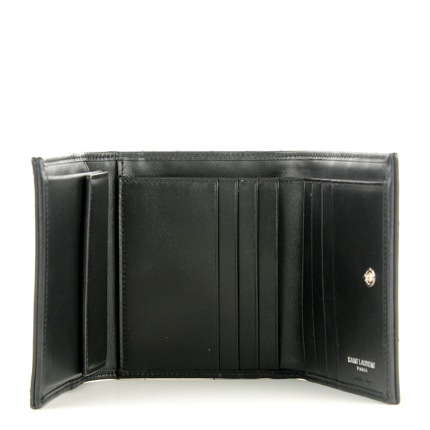 Saint Laurent Grain De Poudre Matelasse Chevron Monogram Compact Wallet Black 5 of 7