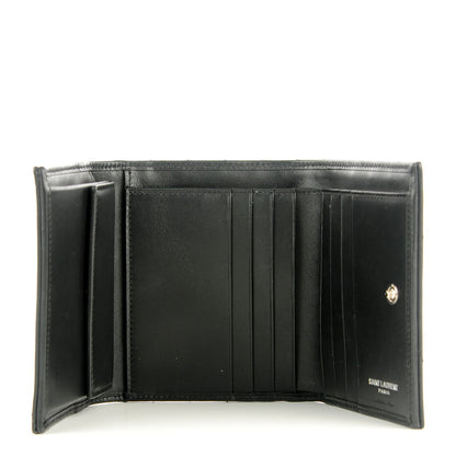 Saint Laurent Grain De Poudre Matelasse Chevron Monogram Compact Wallet Black 5 of 7