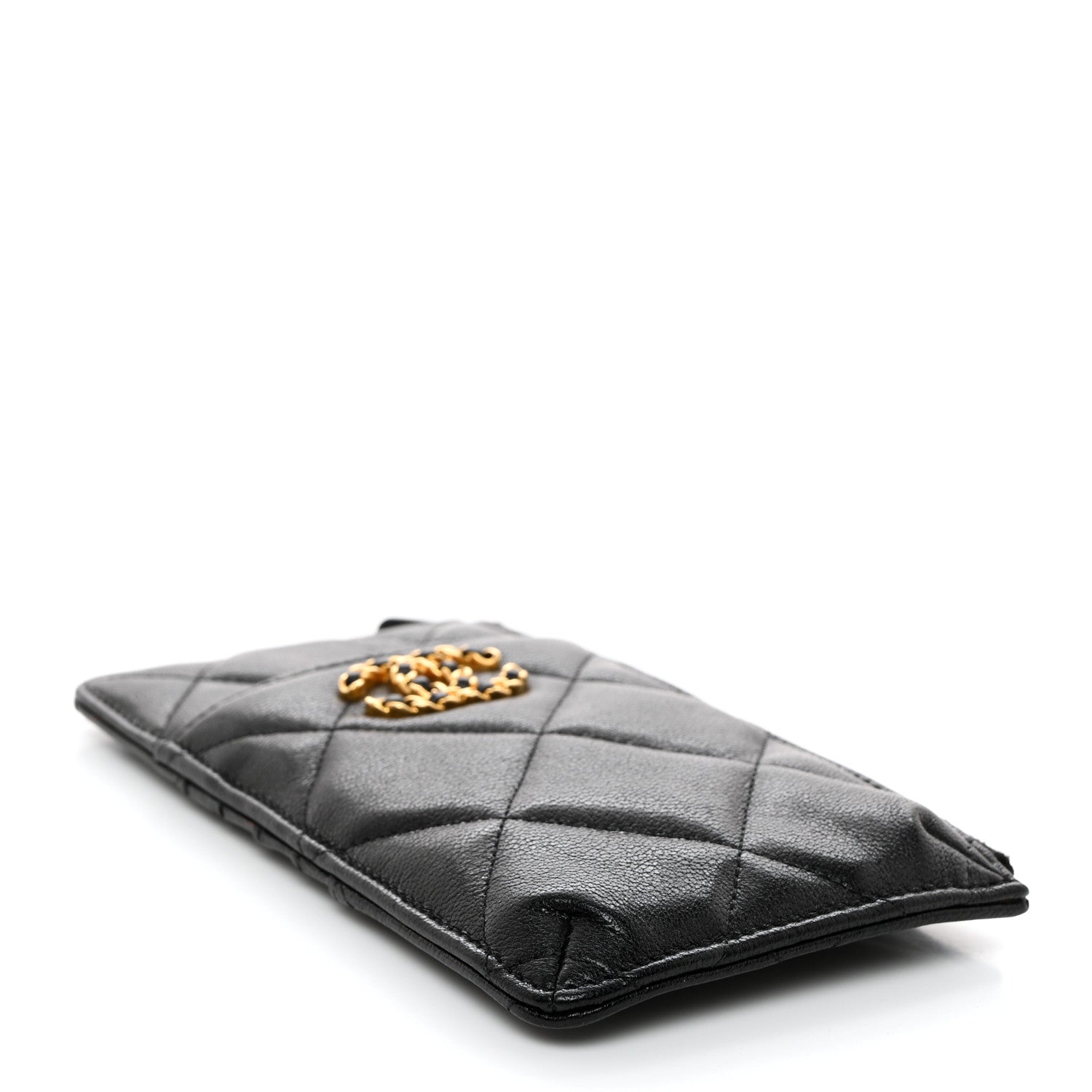 Chanel Goatskin Quilted Chanel 19 Flat Wallet Pouch Black 4 of 8