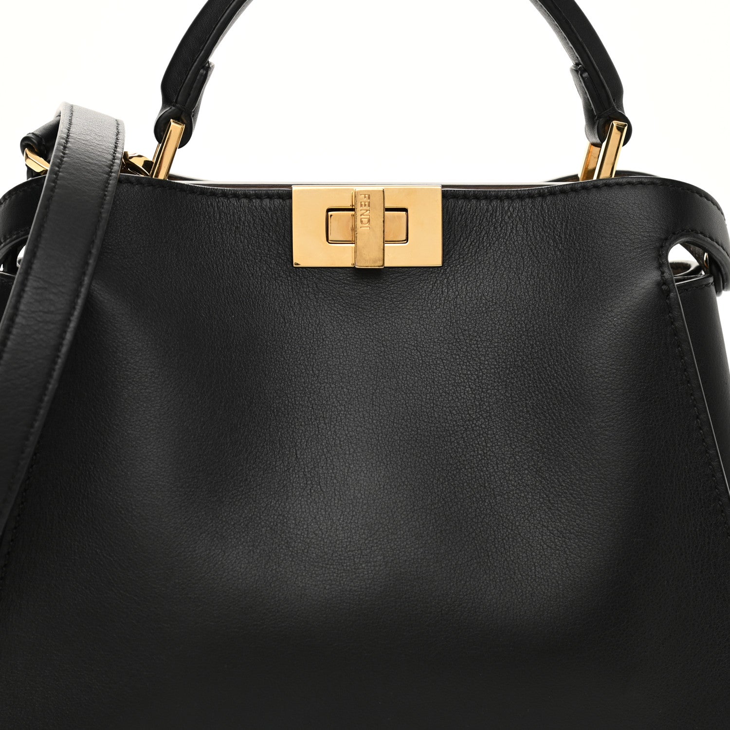 Fendi Vitello Tahiti Burro Medium Peekaboo Iconic Essentially Satchel Black Corda 8 of 11