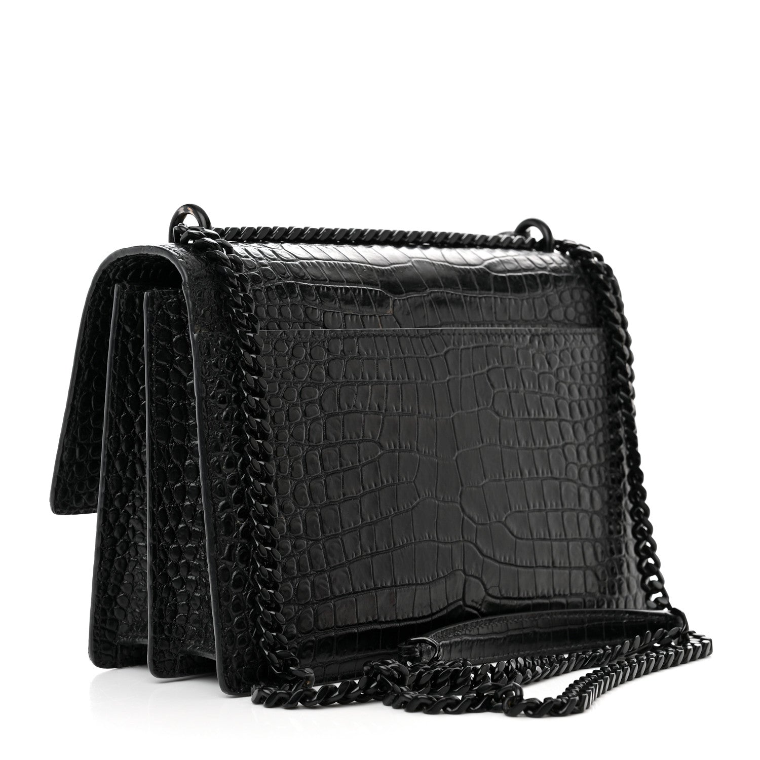 Saint Laurent Calfskin Crocodile Embossed Medium Monochrome Monogram Sunset Black 3 of 13