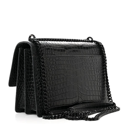 Saint Laurent Calfskin Crocodile Embossed Medium Monochrome Monogram Sunset Black 3 of 13