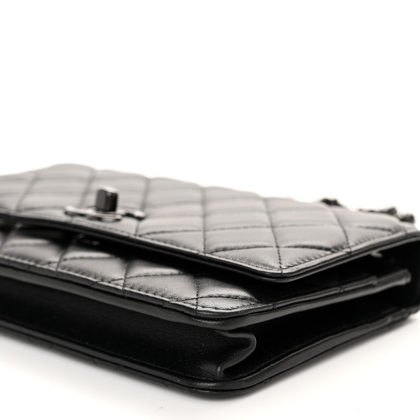 Lambskin Quilted Trendy CC Wallet On Chain WOC So Black