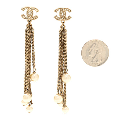 Chanel Pearl Chain CC Dangle Earrings Gold 2 of 5