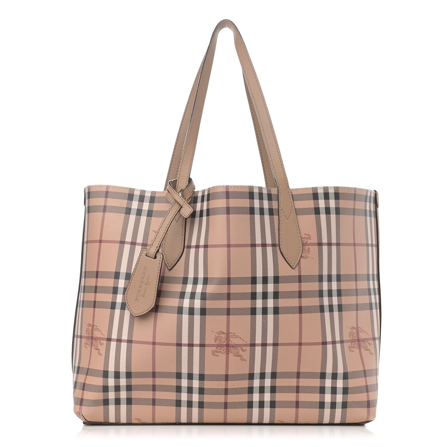 Burberry Grainy Calfskin Haymarket Check Medium Reversible Tote Camel 13 of 28