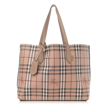 Burberry Grainy Calfskin Haymarket Check Medium Reversible Tote Camel 13 of 28