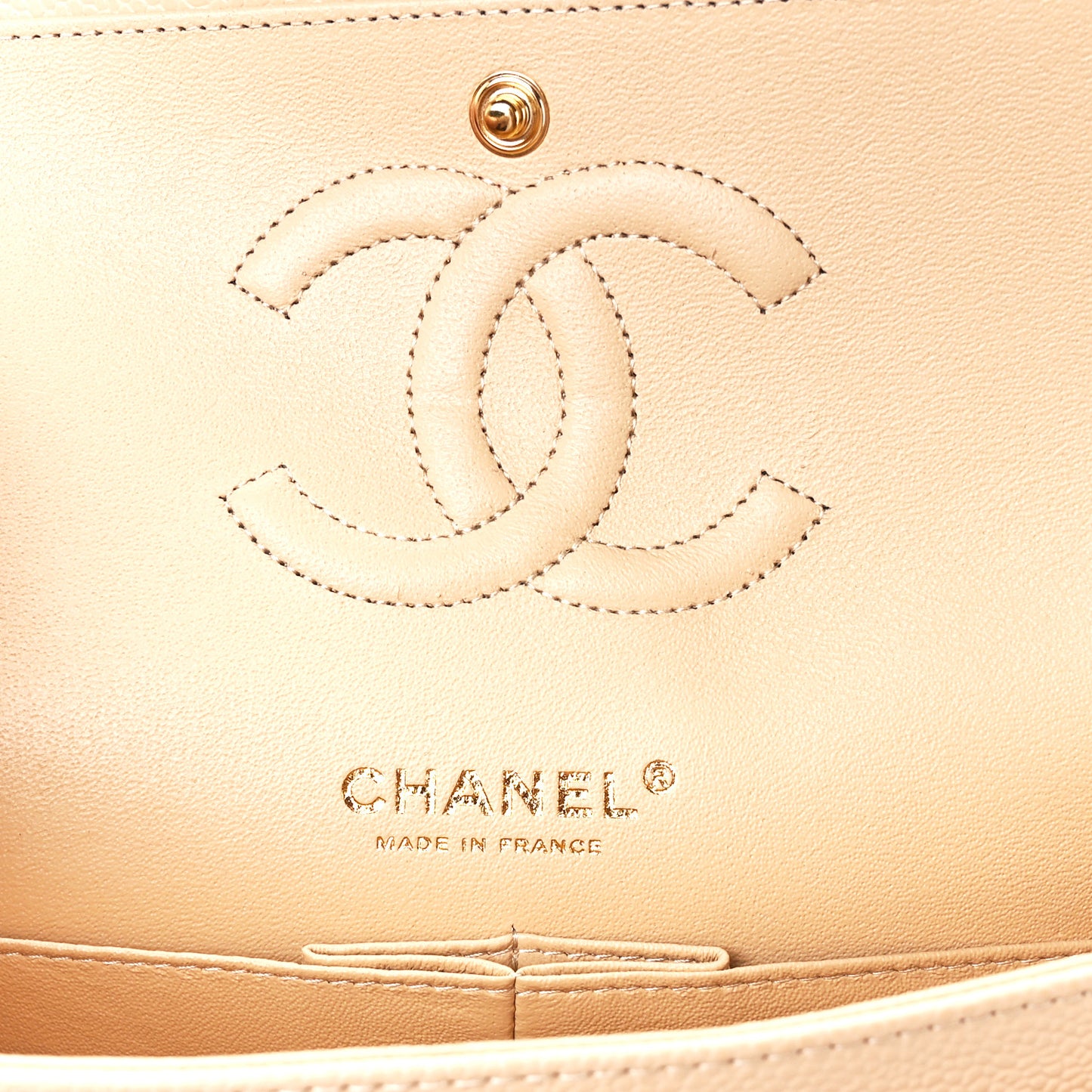 Caviar Quilted Medium Double Flap Beige