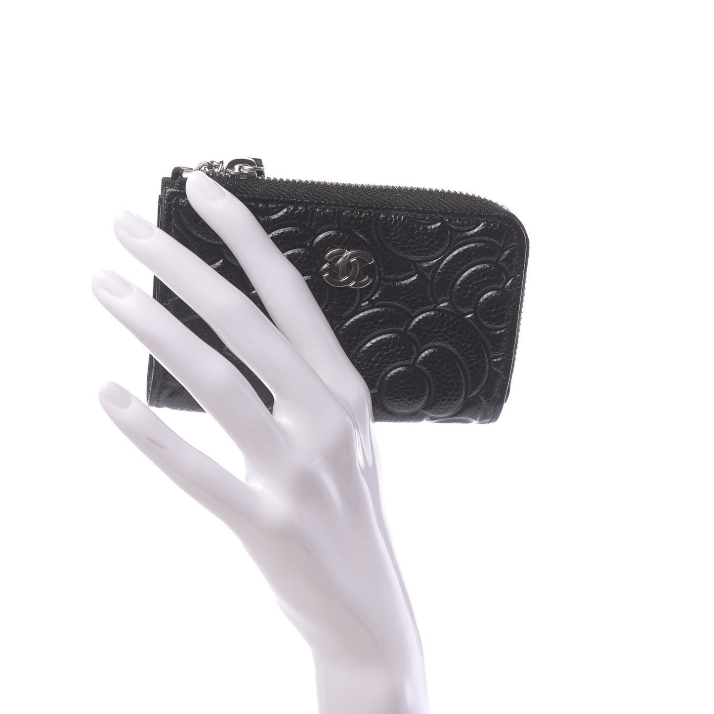Caviar Camellia Embossed Key Holder Case Black