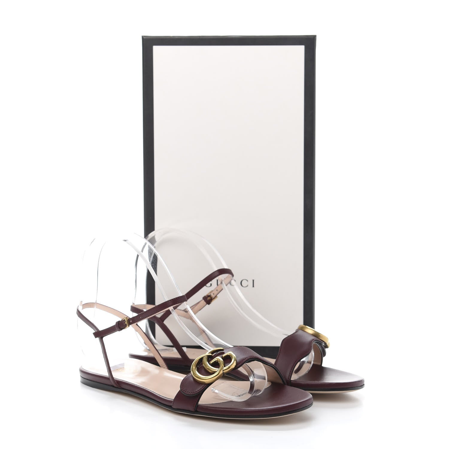 Gucci Lifford Calfskin GG Marmont Ankle Wrap Flat Sandals 38.5 Vintage Bordeaux 8 of 8
