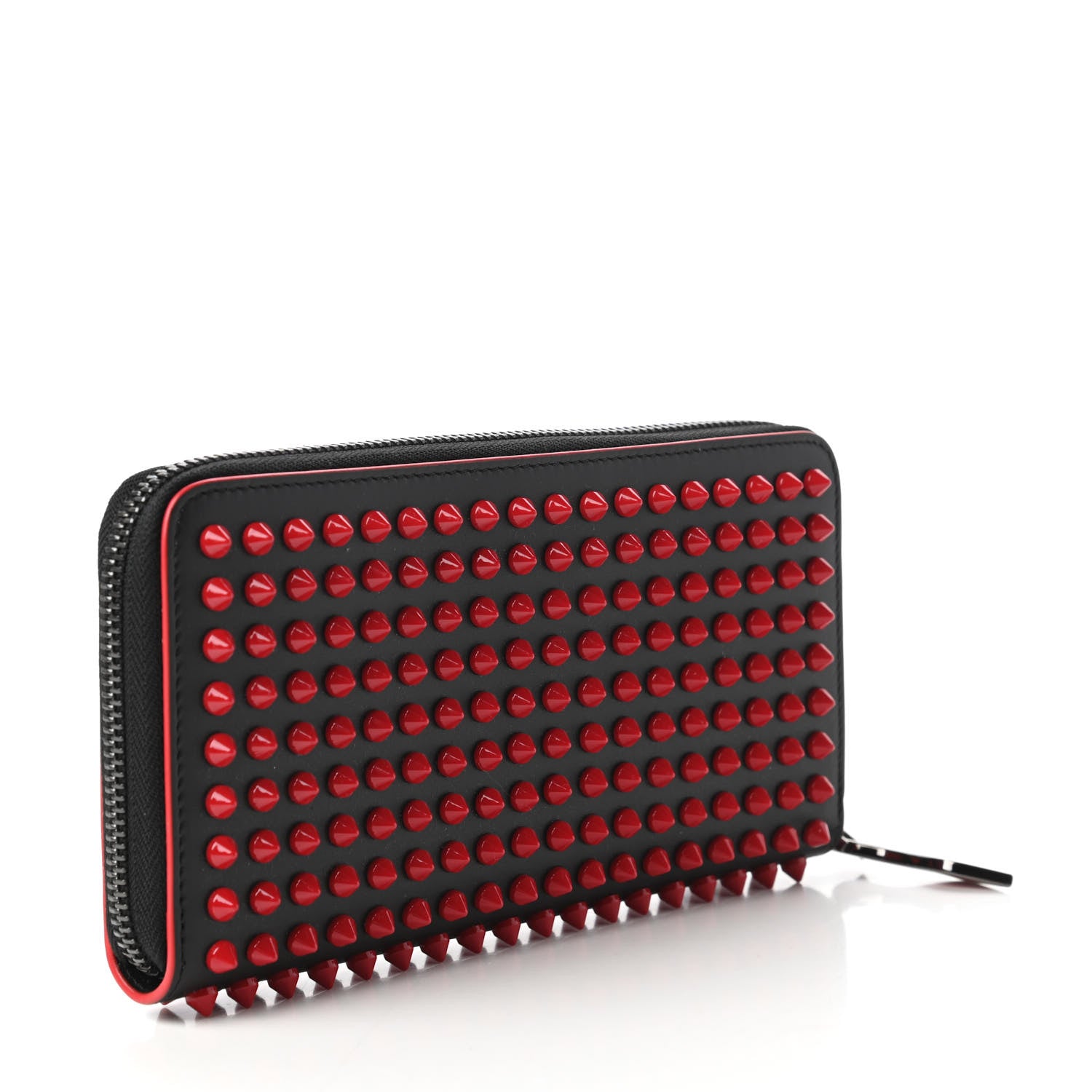 Christian Louboutin Calfskin Paris Panettone Spiked Zip Around Wallet Black Red 3 of 9