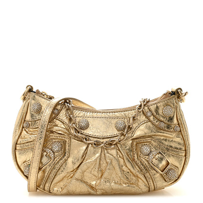 Balenciaga Metallic Arena Agneau Crystal Le Cagole Mini Purse With Chain Light Gold 1 of 10