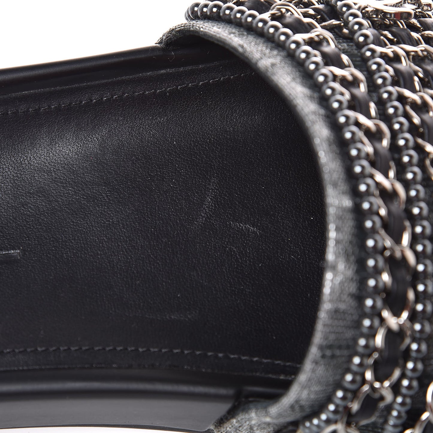 Fantasy Lambskin Pearl Chain Flat Sandals 38 Silver Black
