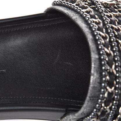 Chanel Fantasy Lambskin Pearl Chain Flat Sandals 38 Silver Black 8 of 11