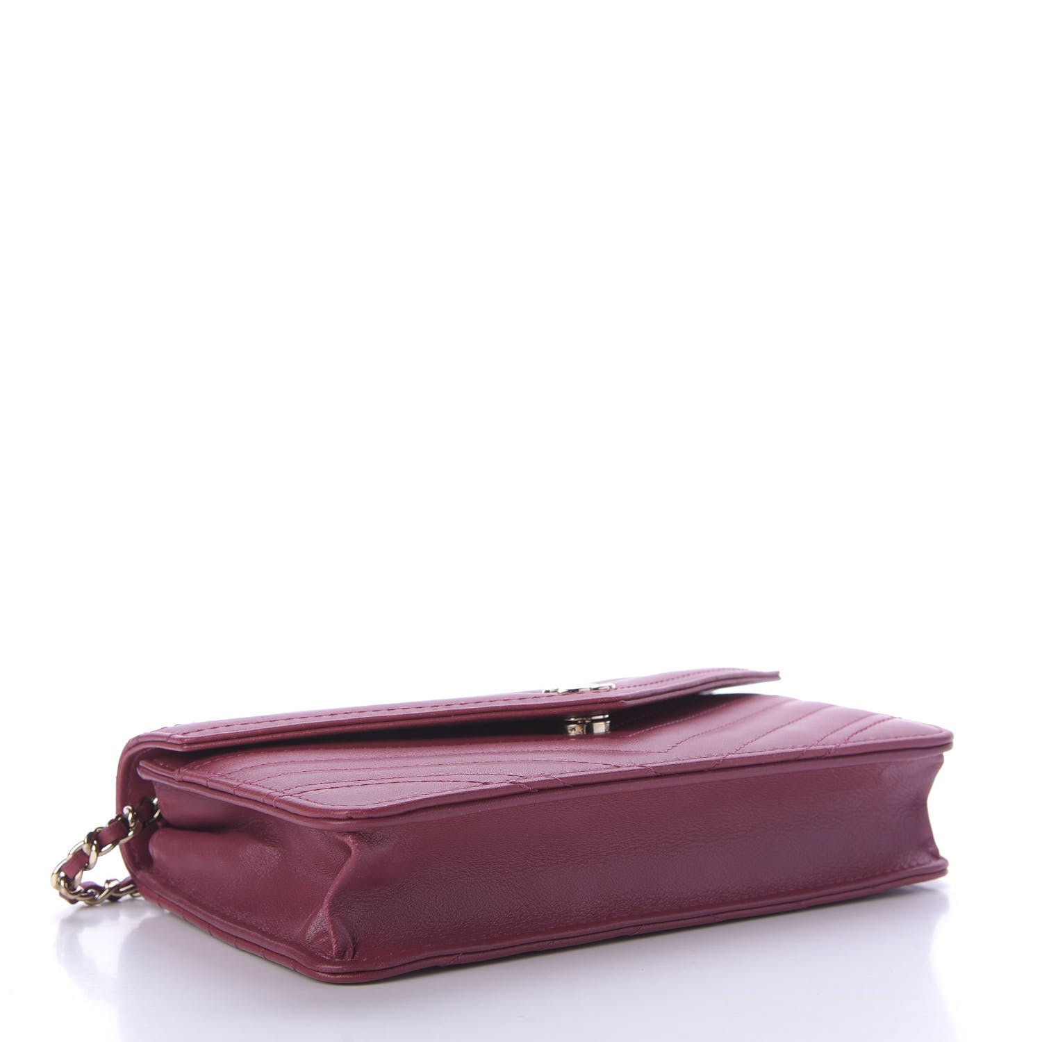 Chanel Goatskin Chevron Quilted Statement Wallet On Chain WOC Dark Pink 4 of 10