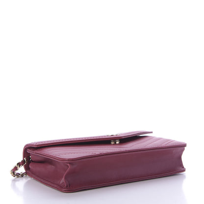 Chanel Goatskin Chevron Quilted Statement Wallet On Chain WOC Dark Pink 4 of 10