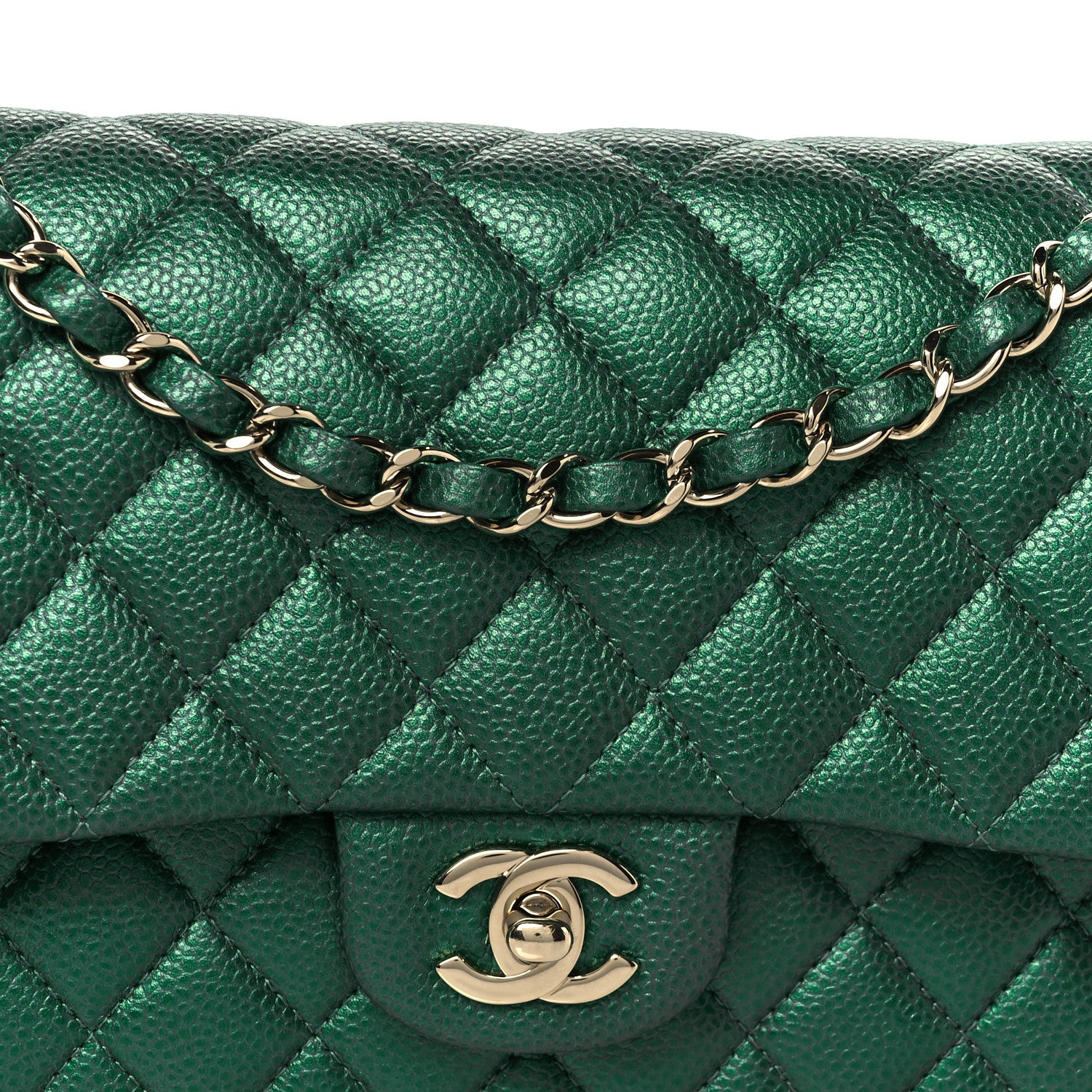 Chanel Metallic Caviar Quilted Medium Double Flap Green 9 of 11