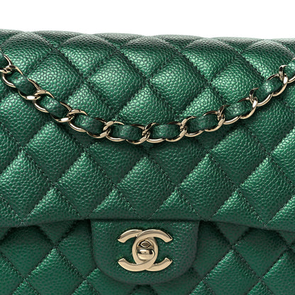 Chanel Metallic Caviar Quilted Medium Double Flap Green 9 of 11
