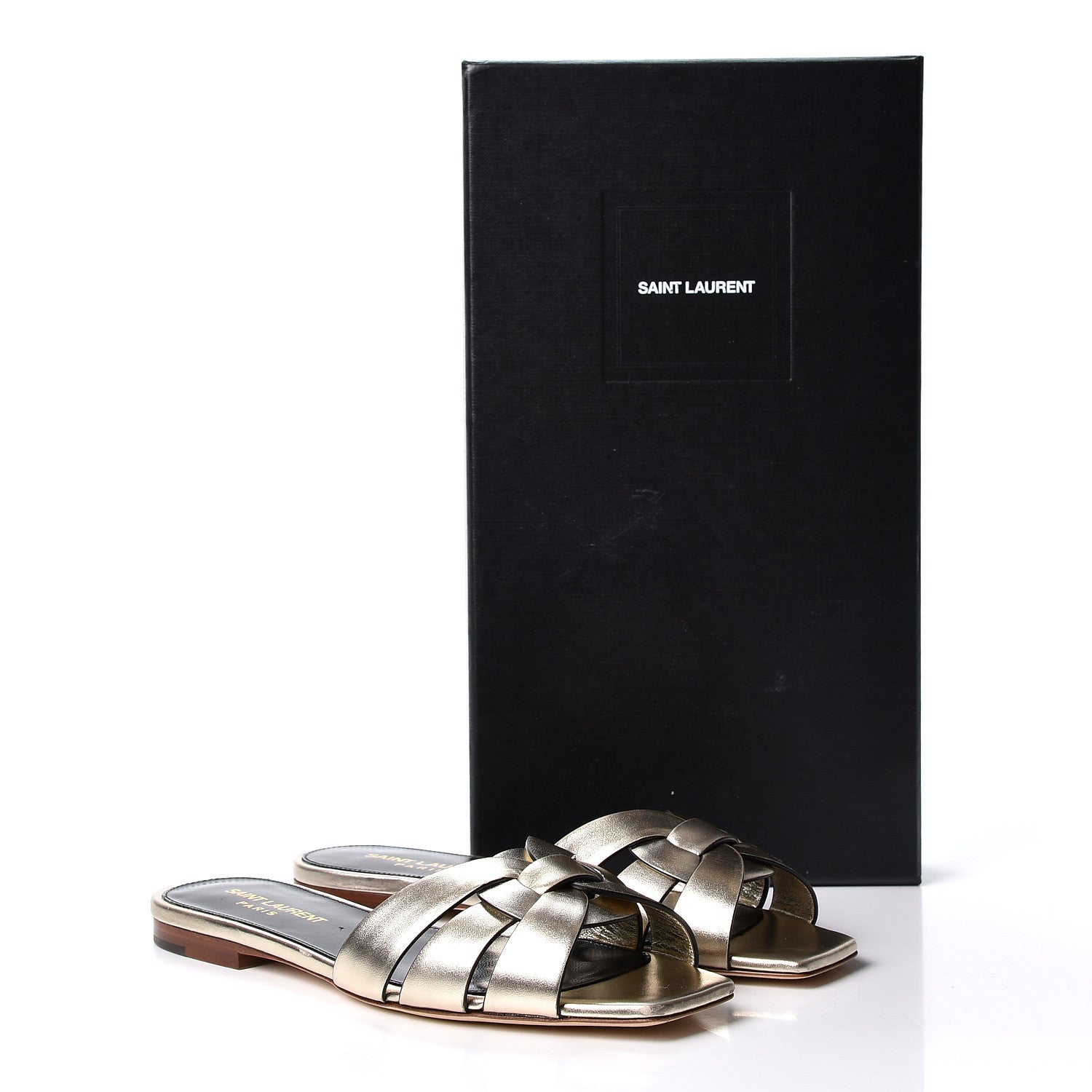 Saint Laurent Calfskin Tribute 05 Slide Sandals 35 Gold 9 of 9