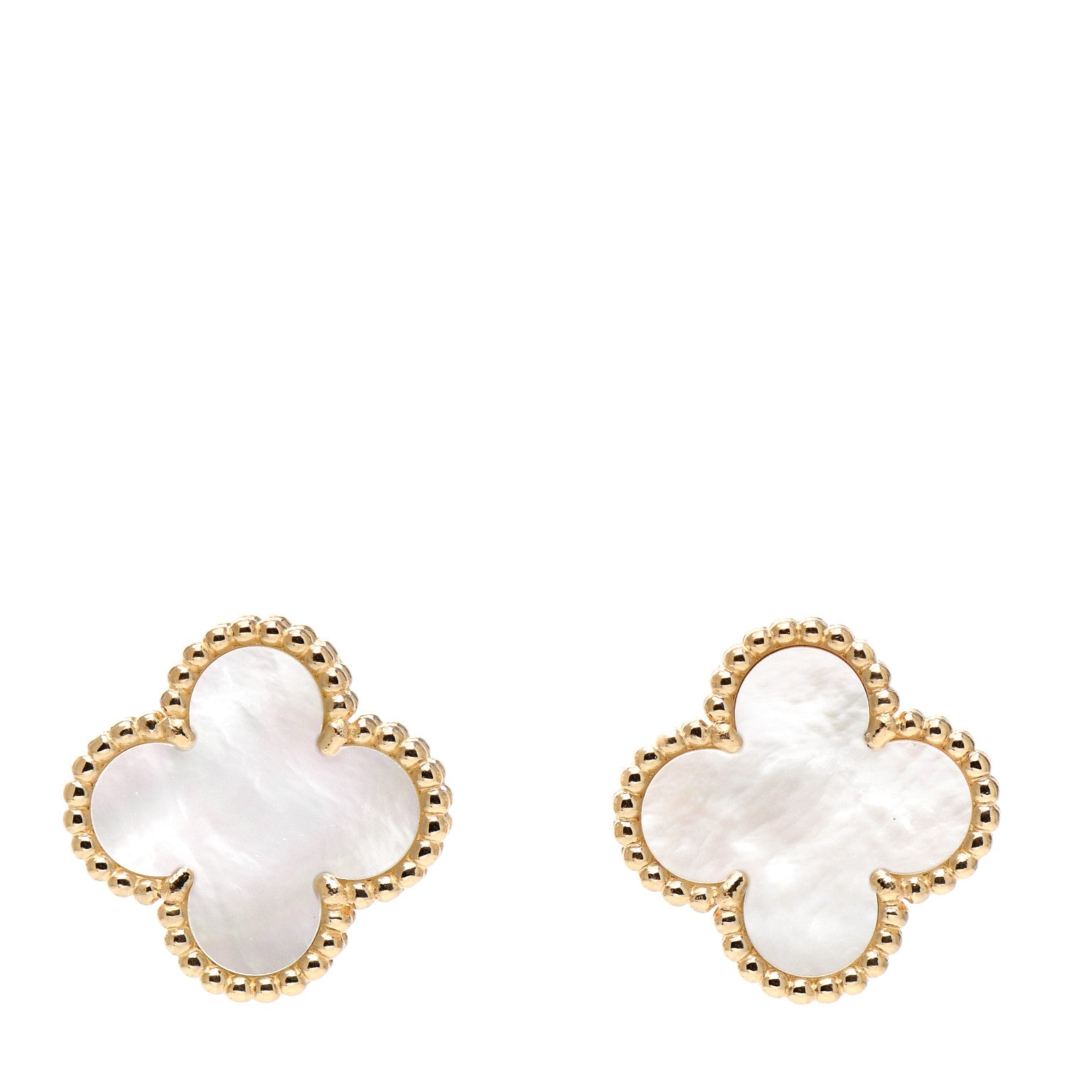Van Cleef & Arpels 18K Yellow Gold Mother of Pearl Vintage Alhambra Earrings 1 of 6