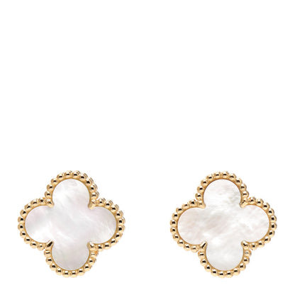 Van Cleef & Arpels 18K Yellow Gold Mother of Pearl Vintage Alhambra Earrings 1 of 6