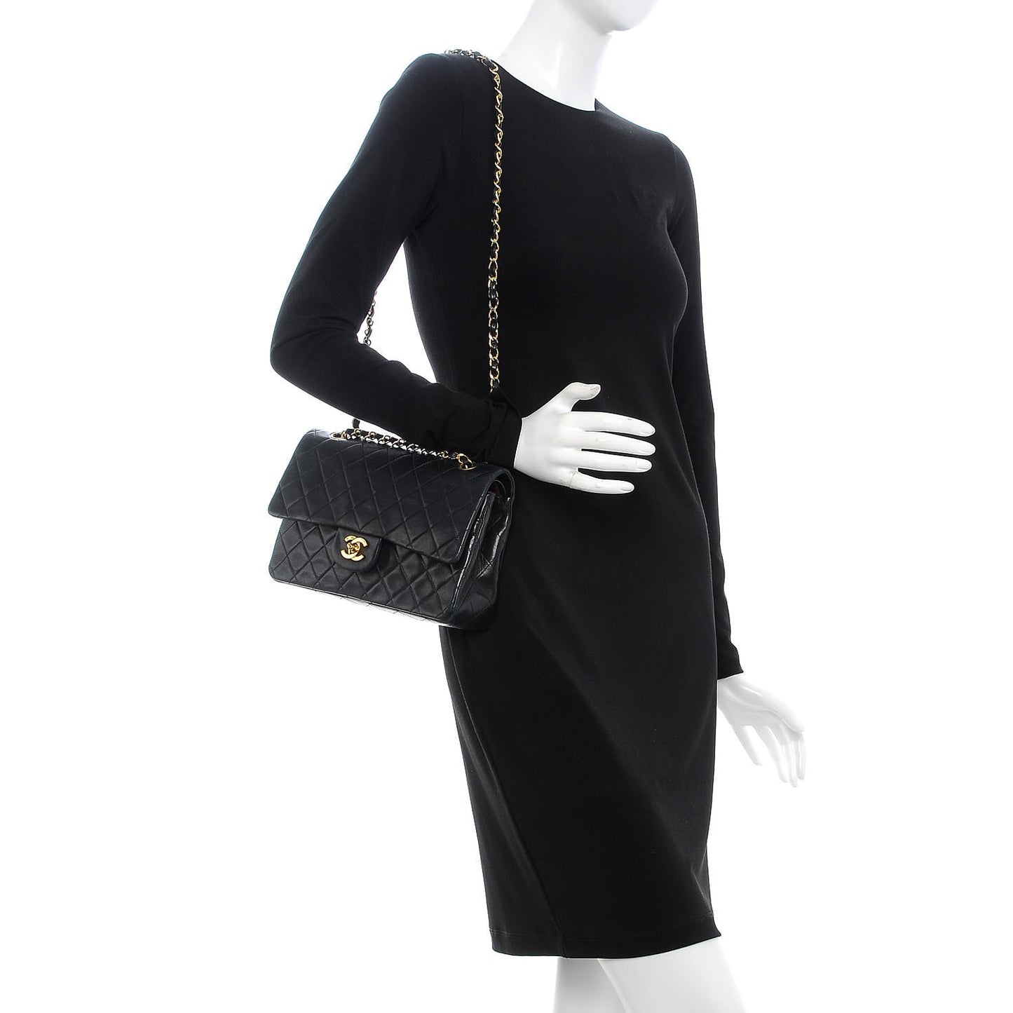Lambskin Quilted Medium Double Flap Black