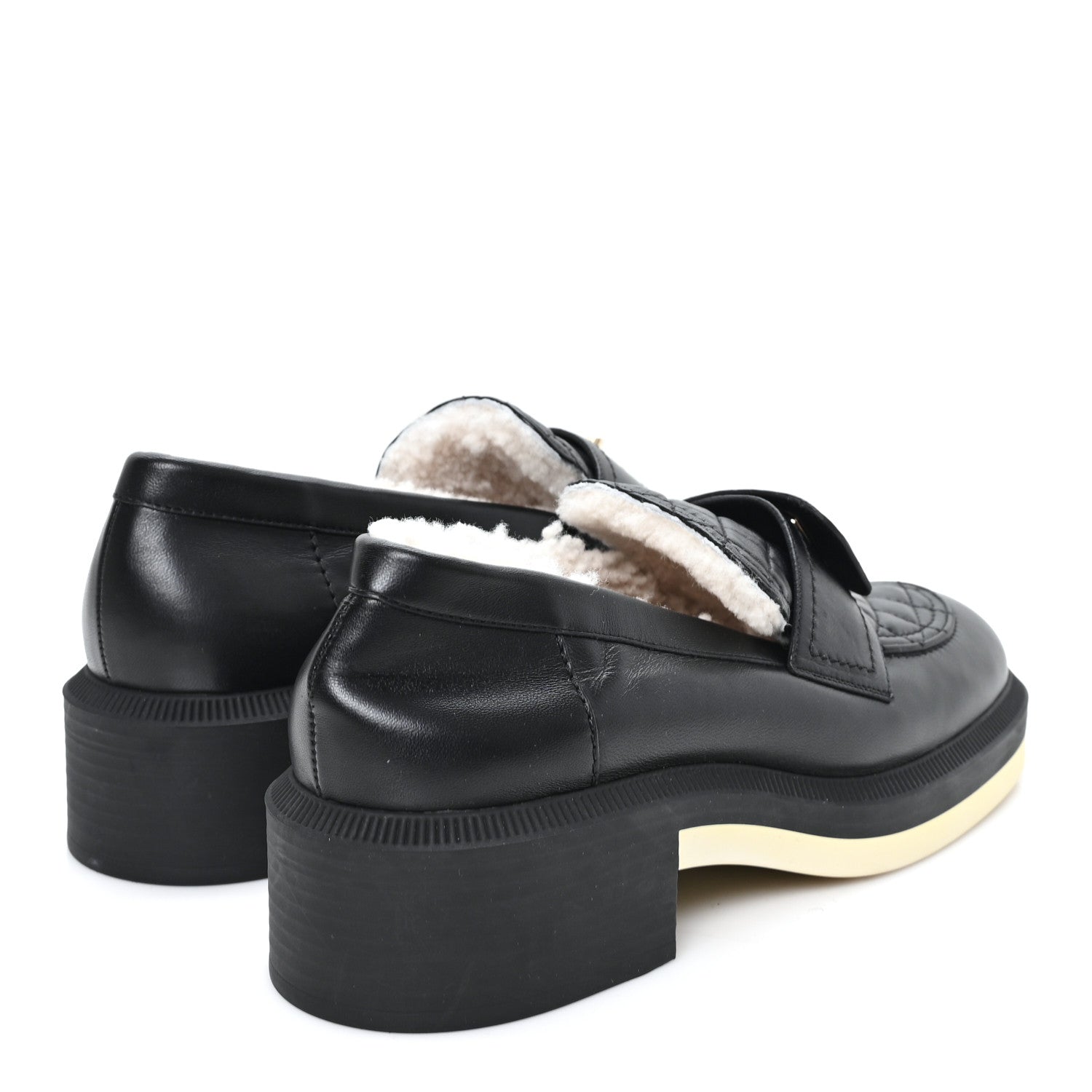 Chanel Lambskin Shearling Quilted CC Turnlock Loafers 39 Black 5 of 8