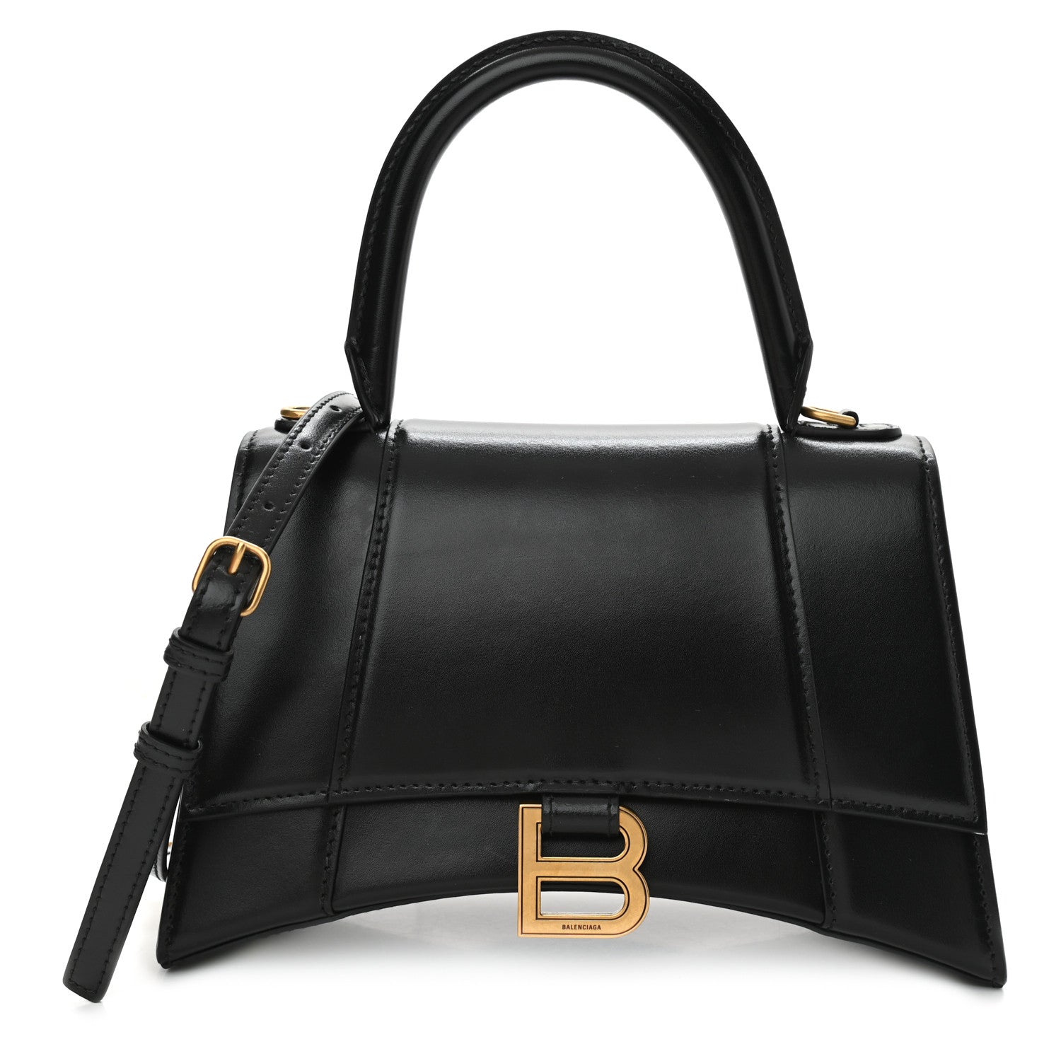 Balenciaga Shiny Box Calfskin Small Hourglass Top Handle Bag Black 1 of 12