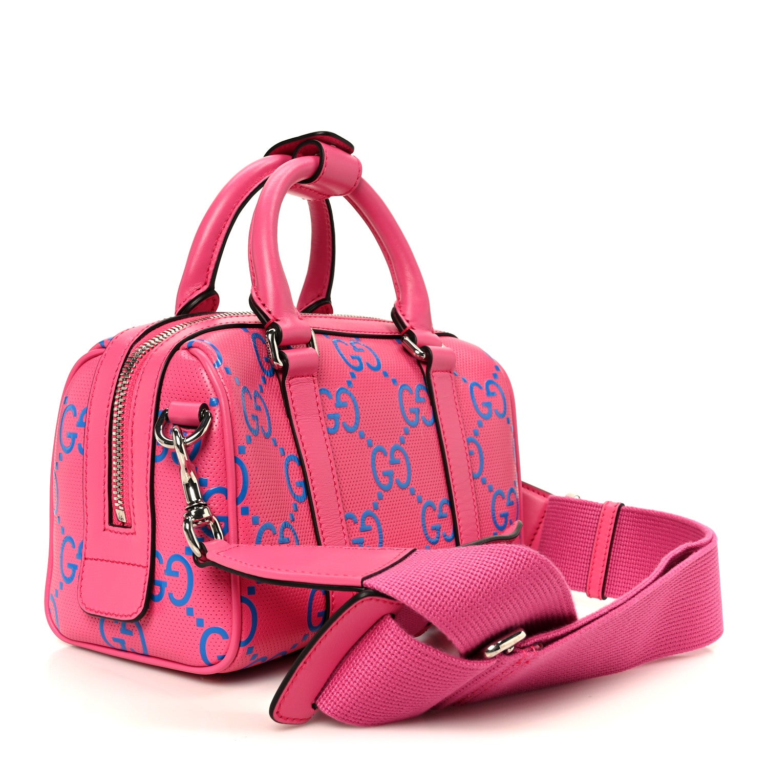 Gucci Calfskin GG Tennis Bi-Color Embossed Mini Duffle Bag Modern Fucsia Modern Blue 3 of 10