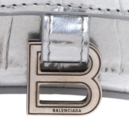 Balenciaga Metallic Calfskin Crocodile Embossed Hourglass Chain Cardholder Silver 7 of 7