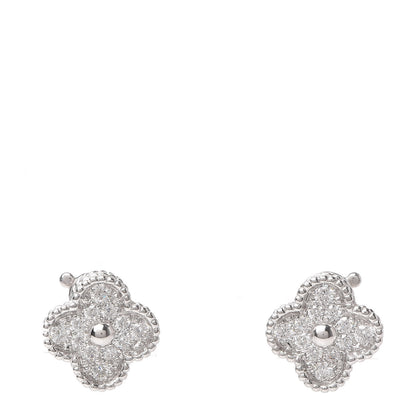 Van Cleef & Arpels 18K White Gold Diamond Vintage Alhambra Earrings 1 of 6