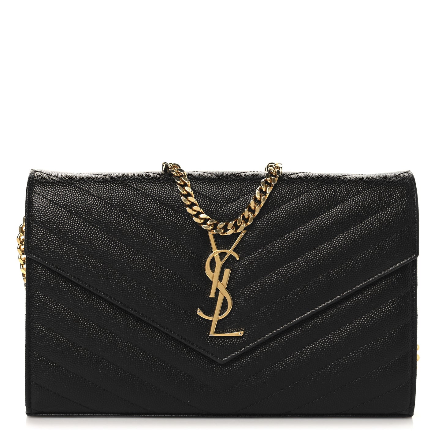 Grain De Poudre Matelasse Chevron Monogram Chain Wallet Black