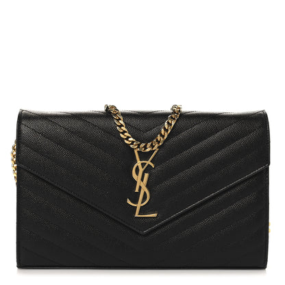 Saint Laurent Grain De Poudre Matelasse Chevron Monogram Chain Wallet Black 1 of 10