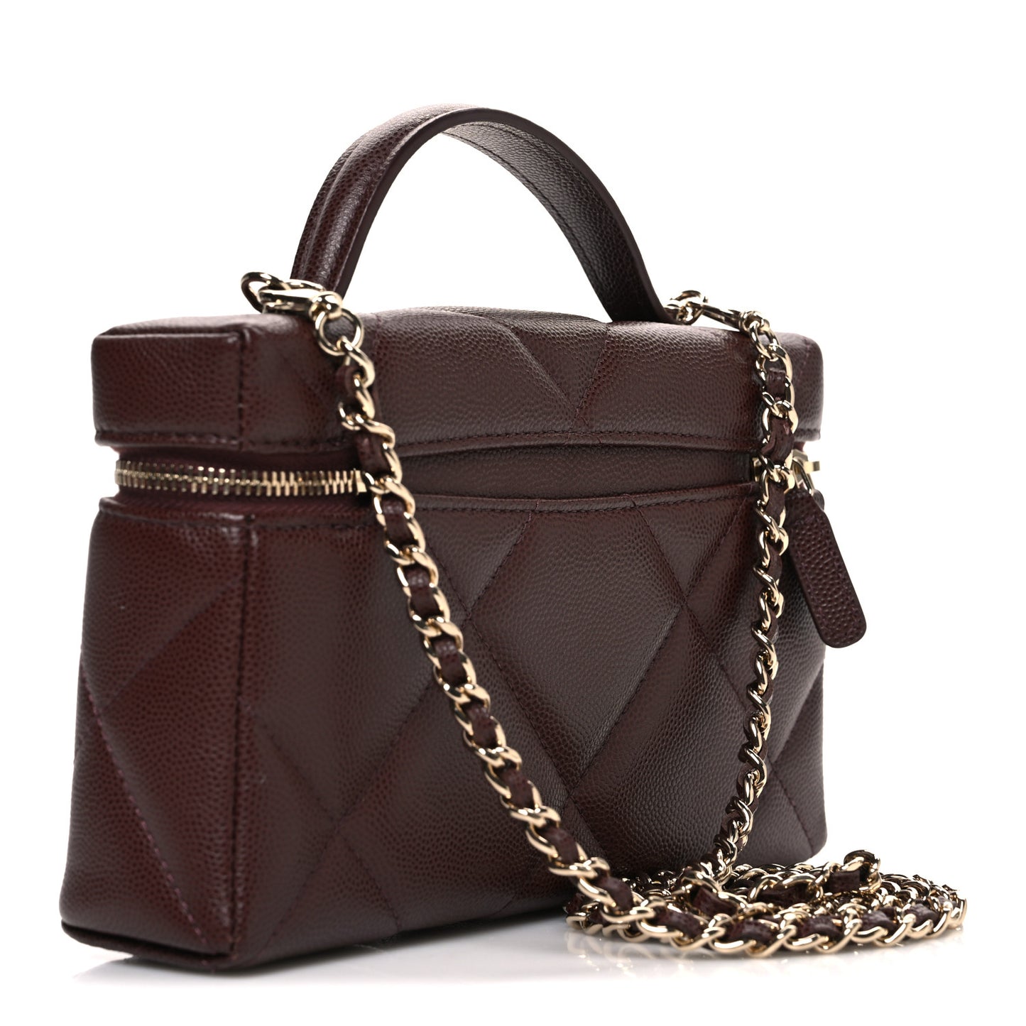 Caviar Quilted Top Handle Slim Vanity With Chain Dark Brown