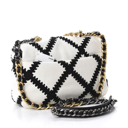 Chanel Calfskin Crochet Medium 19 Flap White Black 3 of 10