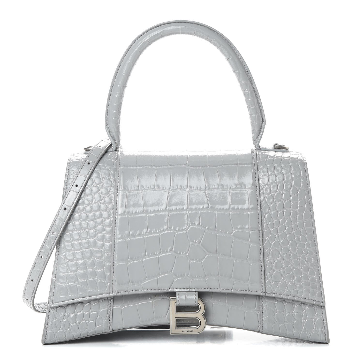 Balenciaga Shiny Calfskin Crocodile Embossed Medium Hourglass Top Handle Bag Balenciaga Grey 1 of 15