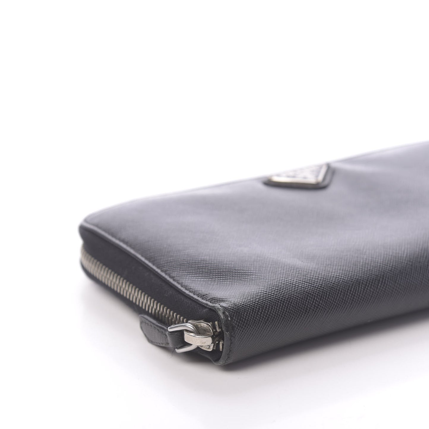 Saffiano Triangle Large Zip Around Travel Wallet Black