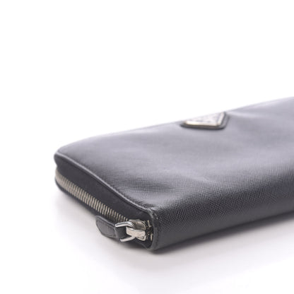 Prada Saffiano Triangle Large Zip Around Travel Wallet Black 7 of 8