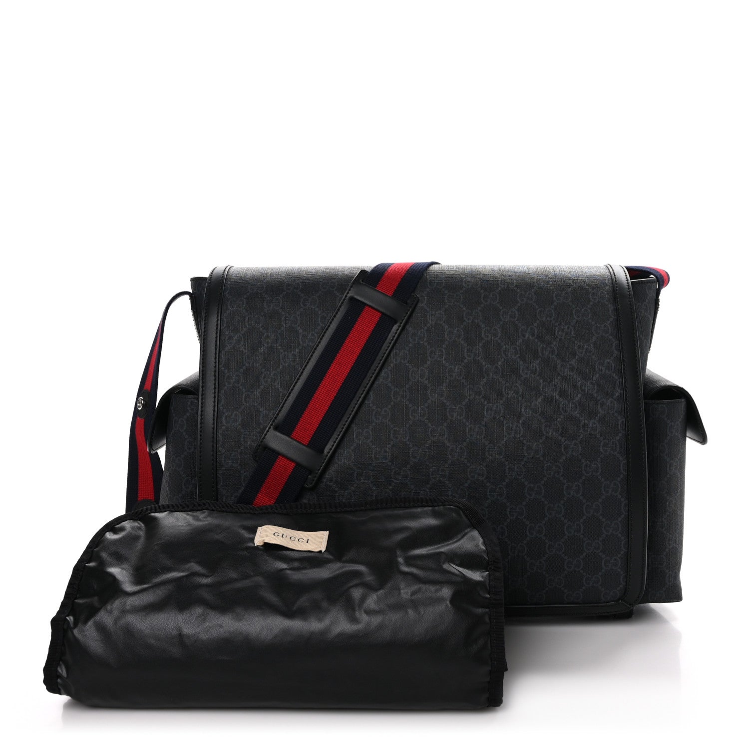 Gucci GG Supreme Monogram Web Messenger Diaper Bag Black Grey 3 of 10
