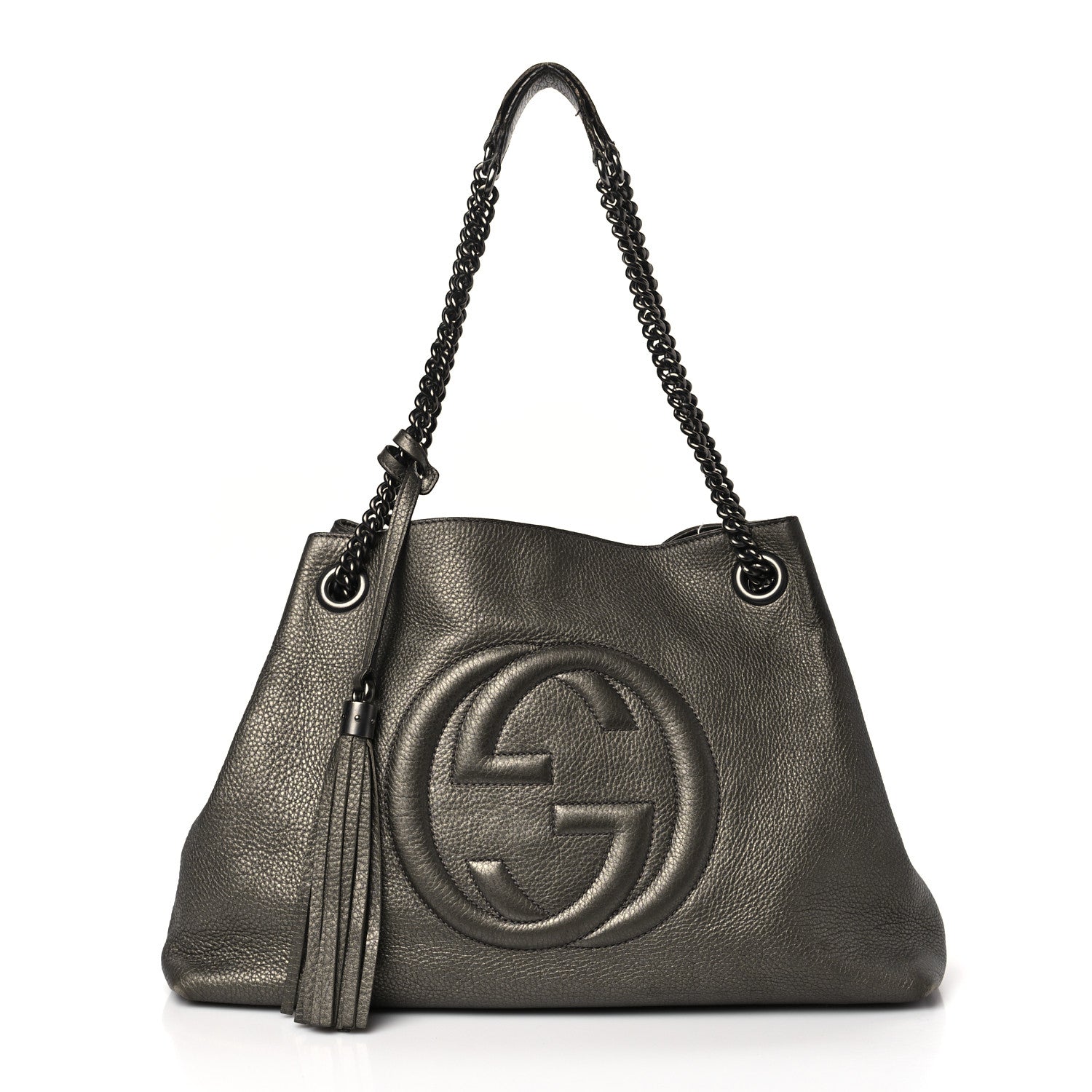 Gucci Metallic Pebbled Calfskin Medium Soho Chain Shoulder Bag Sasso 1 of 12
