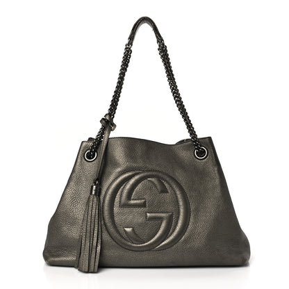Gucci Metallic Pebbled Calfskin Medium Soho Chain Shoulder Bag Sasso 1 of 12