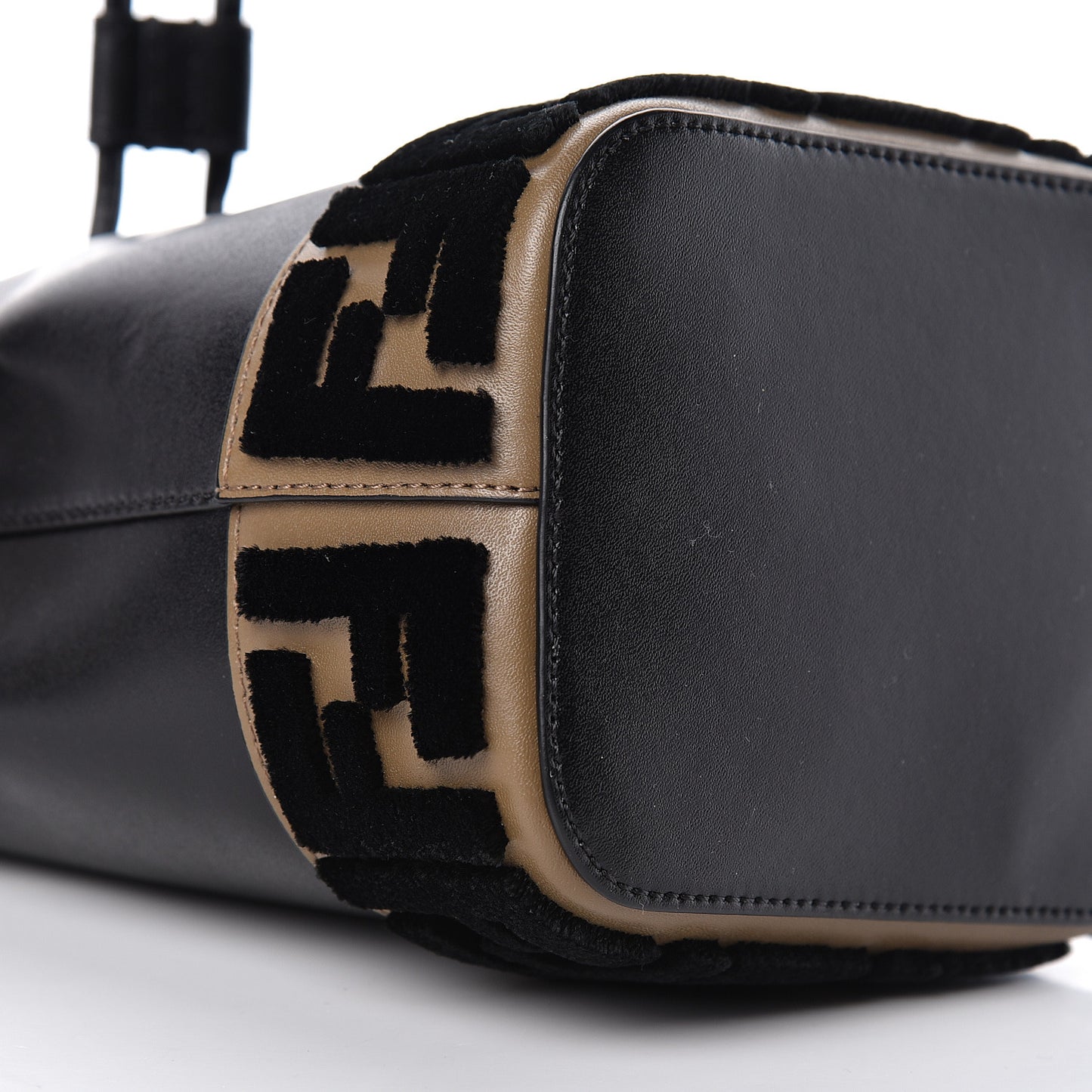 Vitello Liberty Velvet F is Fendi FF Bi-Color Mini Mon Tresor Bucket Bag Black Fango