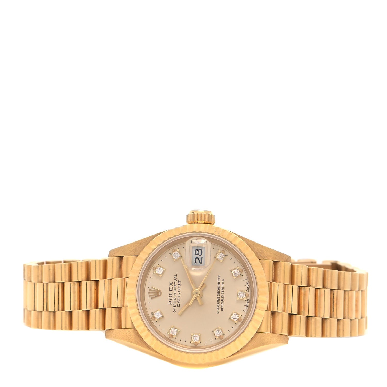 Rolex 18K Yellow Gold Diamond 26mm Datejust President Watch Champagne 69178 2 of 4