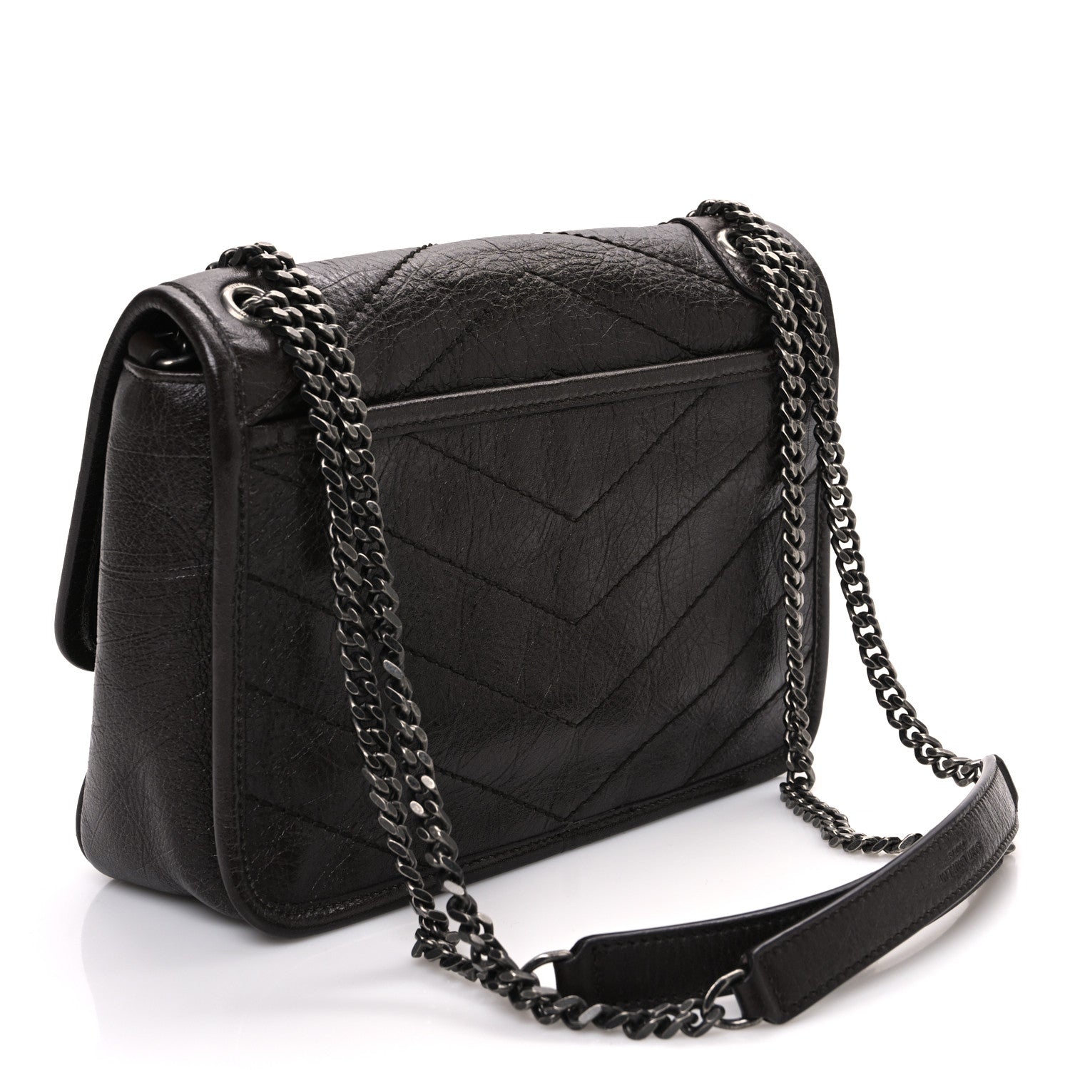 Saint Laurent Crinkled Lambskin Matelasse Monogram Baby Niki Chain Satchel Chocolate 3 of 13